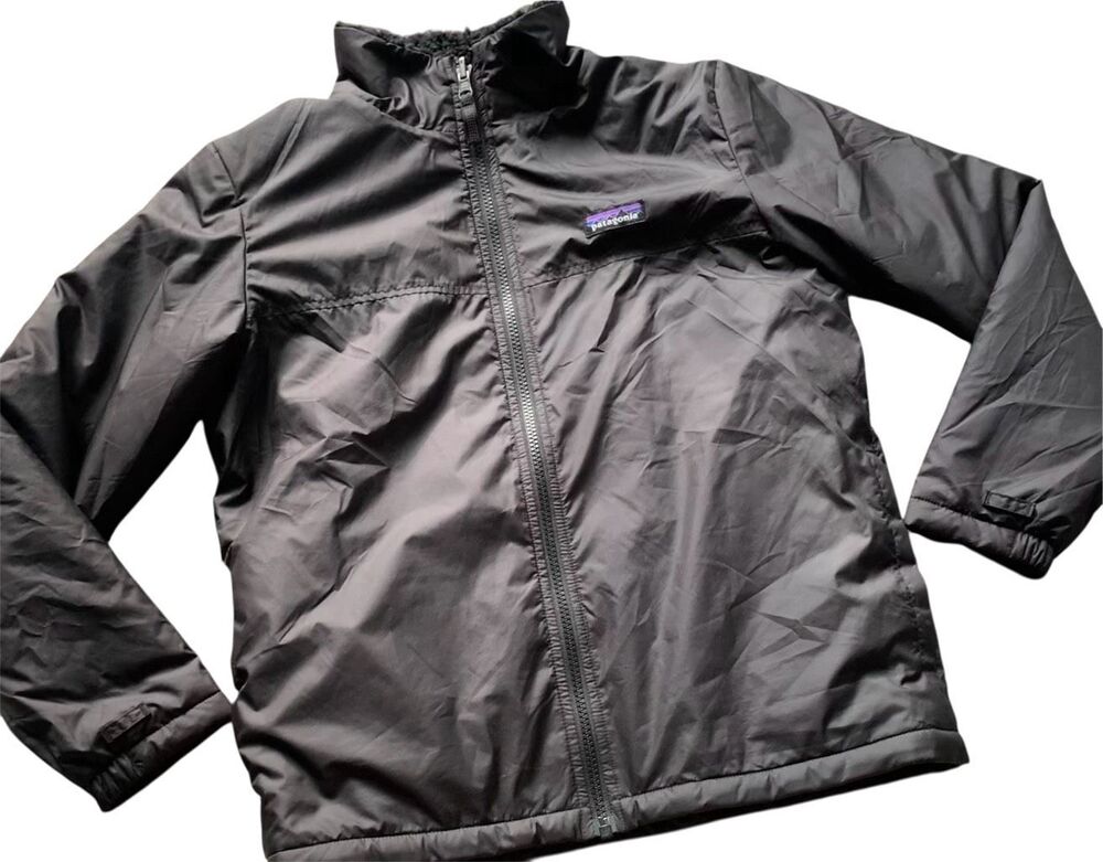 PATAGONIA black REVERSIBLE fleece lined COAT JACKET boy girl KIDS 12 L